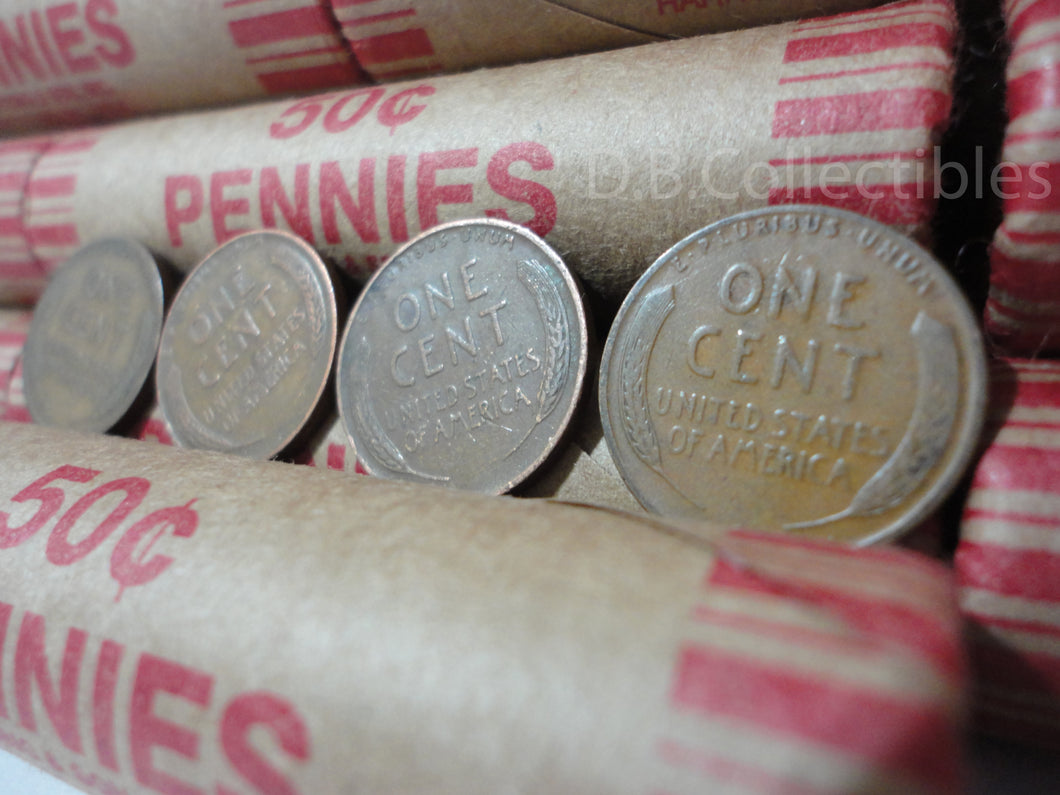 Roll of 1910-1919 Wheat Pennies - 50 Penny Cent Unopened Unsearched Coins