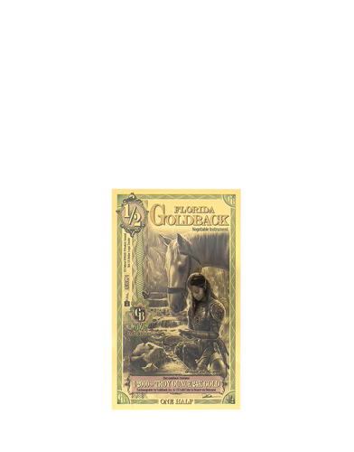 A gold polymer note that is worth 1/2 a Goldback