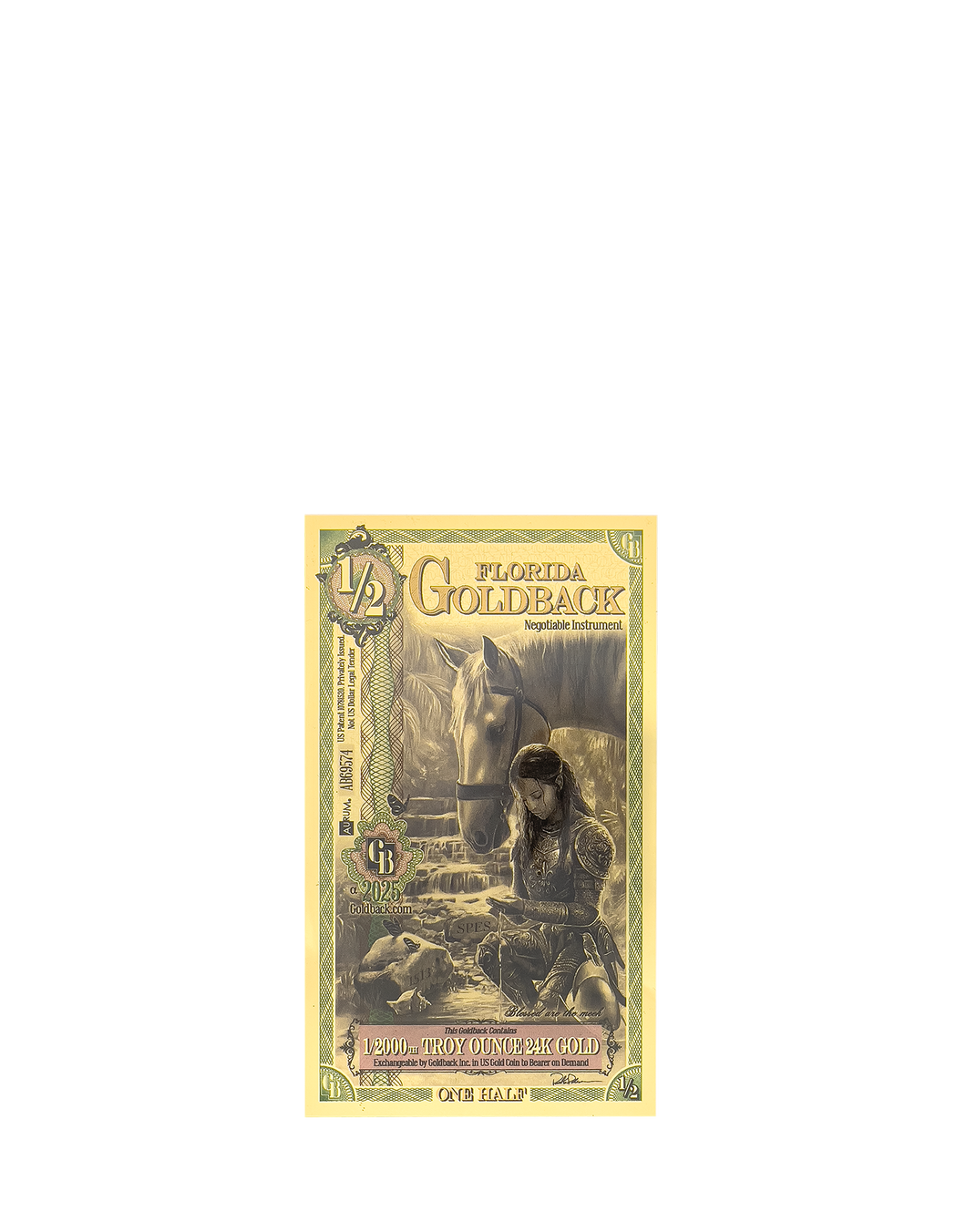 A gold polymer note that is worth 1/2 a Goldback
