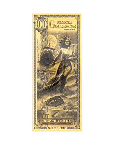 A gold polymer note that is worth 100 Goldbacks