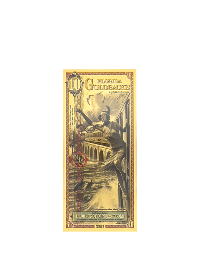 A gold polymer note that is worth 10 Goldbacks