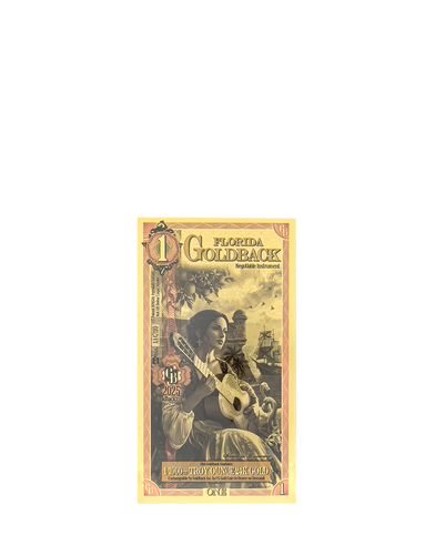 A gold polymer note that is worth 1 Goldback