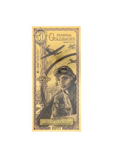A gold polymer note that is worth 50 Goldbacks