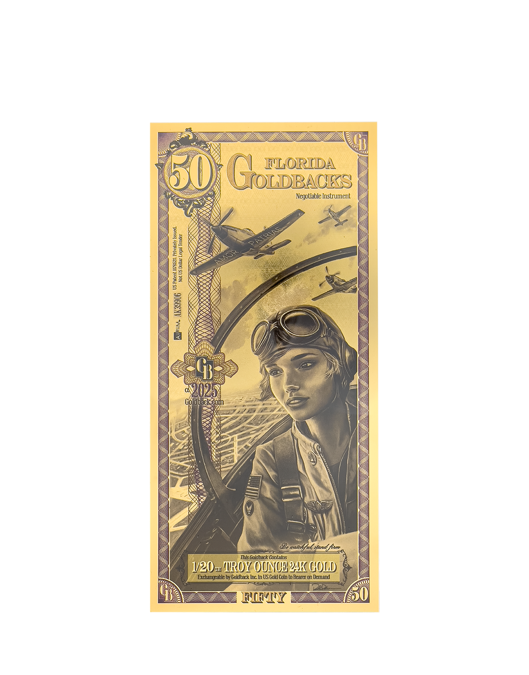 A gold polymer note that is worth 50 Goldbacks