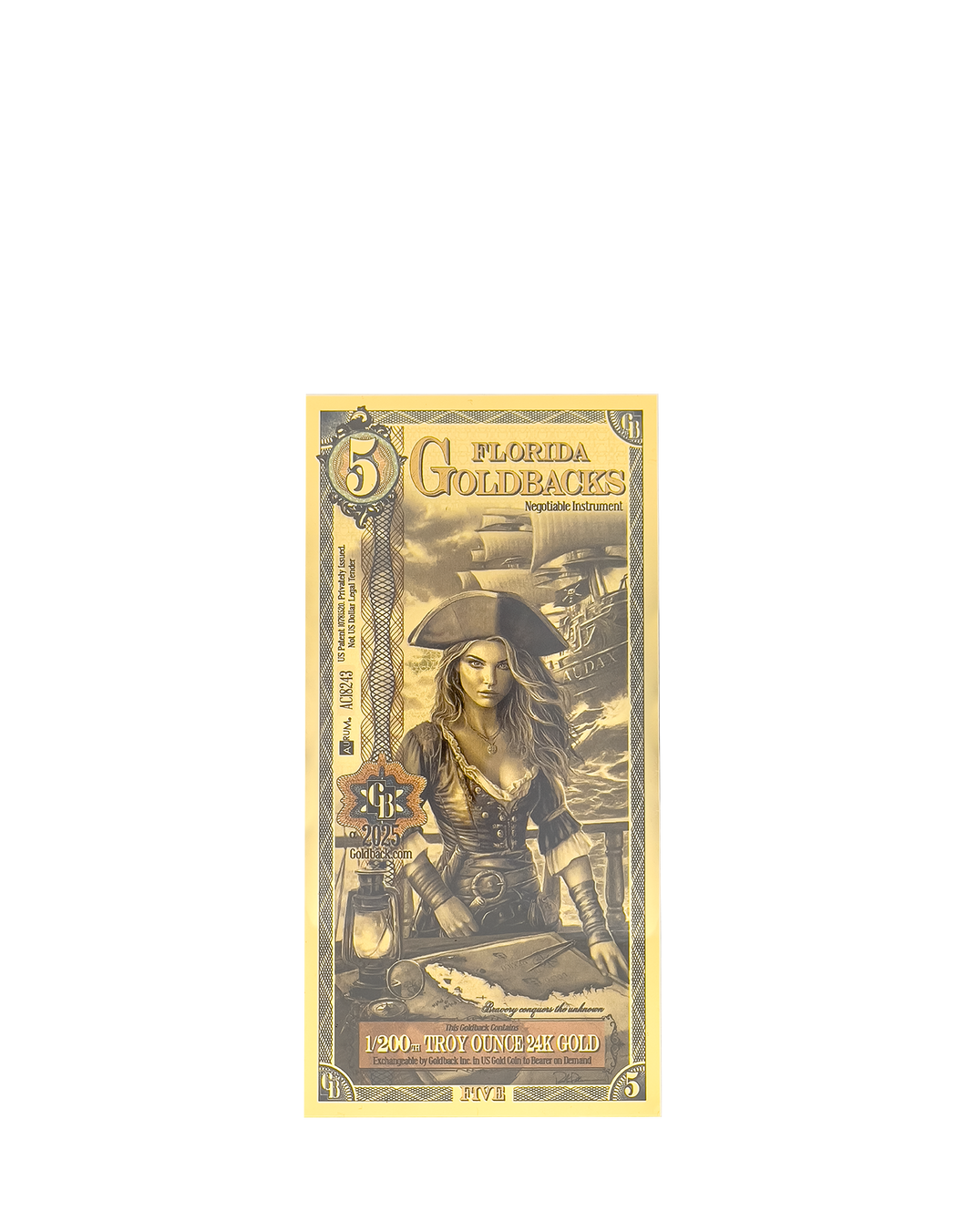 A gold polymer note that is worth 5  Goldbacks