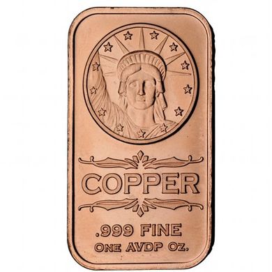 1 oz Copper Bar - Statue Of Liberty