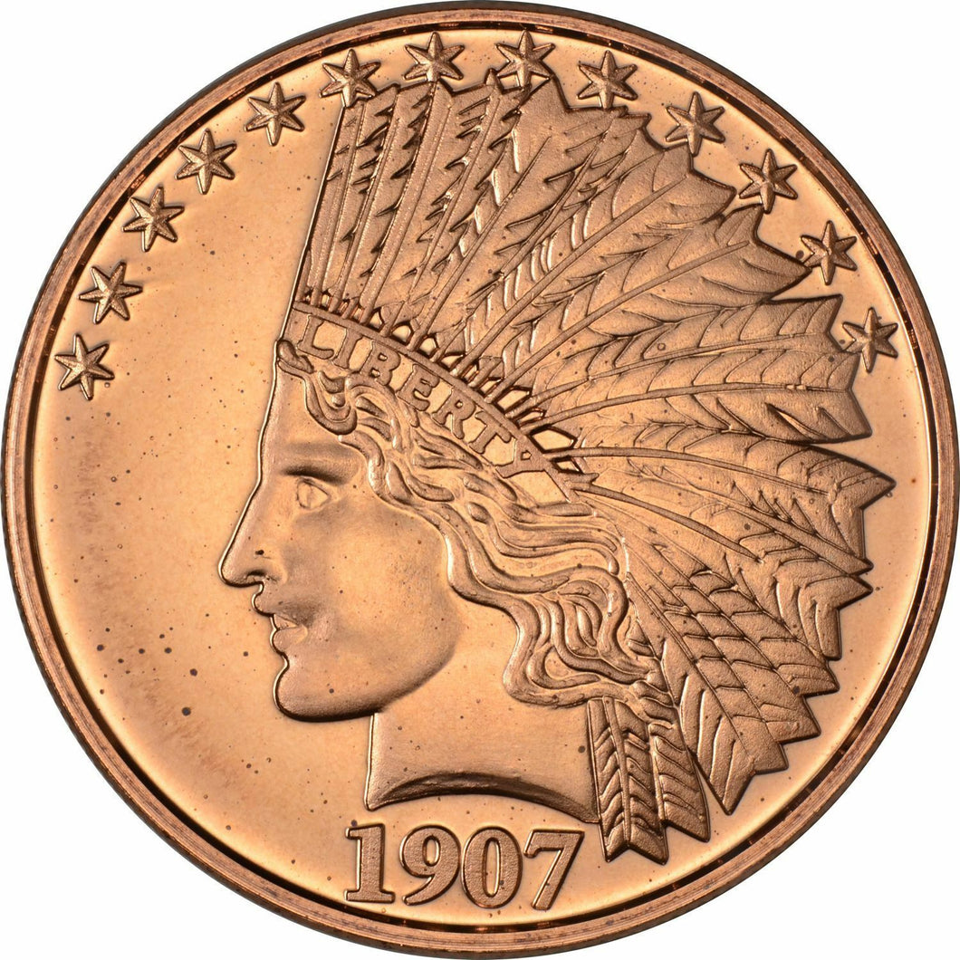 1 oz Copper Round - 1907 Indian