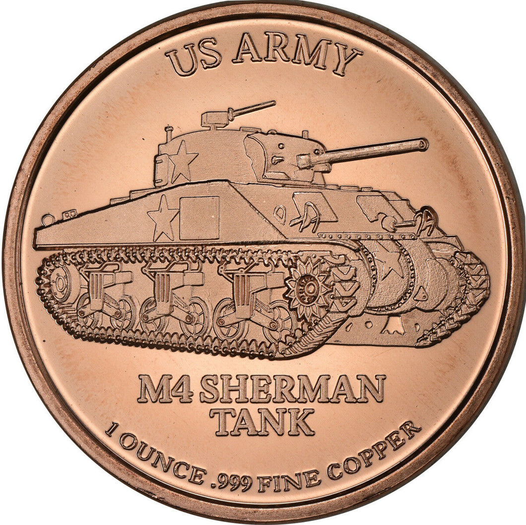 1 oz Copper Round - Sherman Tank