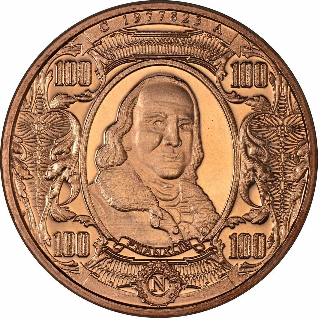 Ronda de cobre de 1 oz - Billete Ben Franklin de $ 100