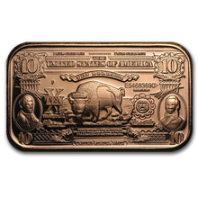 Load image into Gallery viewer, 1 oz Copper Bar - $10 Bison Note
