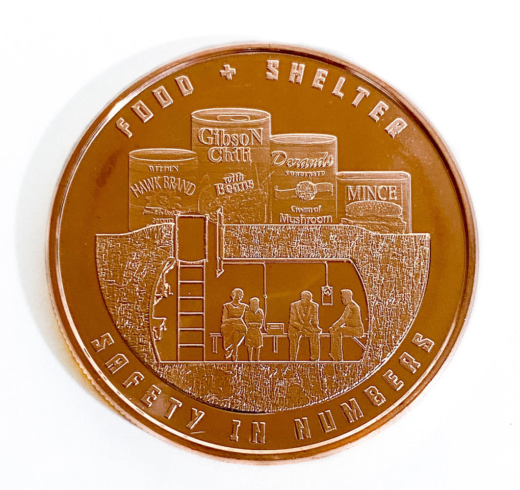 1 oz Copper Round - Food and Shelter - Safety In Numbers